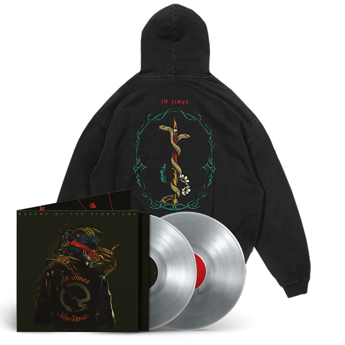 In Times New Roman... Opaque Silver 2lp + In Times New Roman... Snake Hoodie